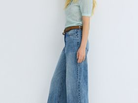 Широкие джинсы Wide leg с ремнём, Синий