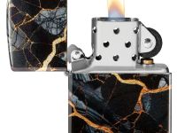 Зажигалка ZIPPO Fusion Marble Design с покрытием 540 Tumbled Chrome, латунь/сталь, черная, 38x13x57 мм
