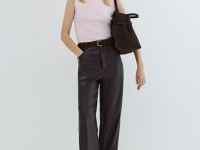 Прямые брюки из искусственной кожи, Фиолетовый