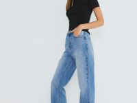 Прямые джинсы с высокой посадкой, Голубой