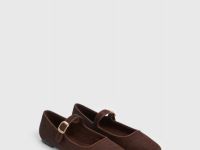 Балетки из натуральной кожи с ремешком, Коричневый