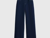 Широкие джинсы с высокой посадкой и отворотами, Синий