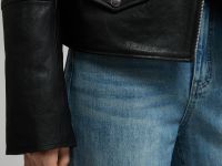 Утепленная кожаная куртка-косуха свободного кроя