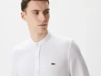 Мужская рубашка Lacoste без ворота в полоску из смеси льна