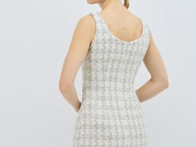 Твидовое платье мини на бретелях, Белый