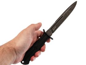 Тактический нож Mr.Blade Leshiy serrated blackwash, сталь AUS-8, рукоять Black Elastron