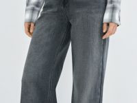 Утеплённые широкие джинсы, Серый