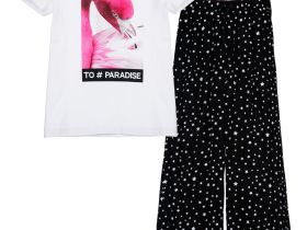 Комплект для девочек: фуфайка трикотажная (футболка), брюки текстильные