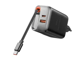 Сетевое зарядное устройство WIWU Helix GaN 2 в1 67W USB/Type-C+ кабель Type-C (Wi-G020) (черный)