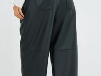 Прямые брюки из искусственной кожи, Черный