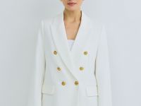 Двубортный приталенный жакет, Белый