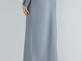 Атласная юбка миди А-силуэта, Серый