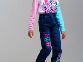 Брюки текстильные джинсовые утепленные флисом для девочек