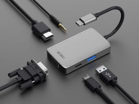Адаптер Wiwu Alpha USB-C 5 в 1 на USB 3.0/Type-C/HDMI/VGA/Stereo (A513HVP) (Grey)