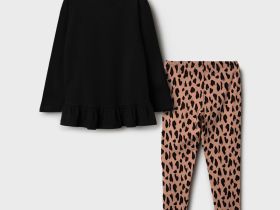 Комплект трикотажный для девочек: фуфайка (футболка с длинными рукавами), брюки (легинсы)