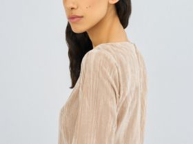 Платье мини из жатого бархата, Бежевый