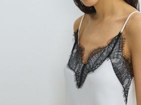 Сатиновый топ с кружевом, Белый