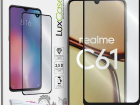 Защитное стекло LuxCase для realme C61 с чёрной рамкой