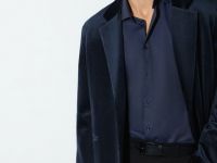 Рубашка из структурной ткани, Синий