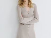 Вязаное платье мини, Бежевый