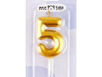 Свеча для торта с держателем MESHU "Цифра 5", 6 см, золотая, блистер
