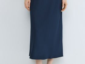 Атласная юбка миди А-силуэта, Синий