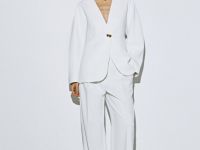 Прямые брюки со складками, Белый