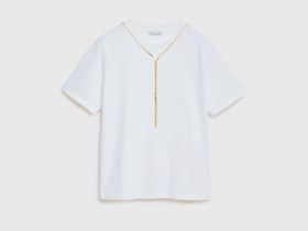 Футболка с декором на горловине, Белый