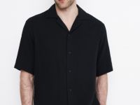 Рубашка из муслина с коротким рукавом, Черный