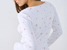 Лонгслив пижамный из трикотажа пуантель, Белый