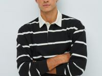 Поло в полоску с длинным рукавом, Коричневый