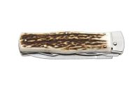 Автоматический многофункциональный нож Mikov Predator, сталь 420, рукоять рог оленя, чехол из кожи