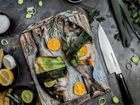 Нож кухонный Шеф Samura DAMASCUS - SD-0085, сталь V-Gold 10 и дамаск, рукоять стеклотекстолит G10, 200 мм