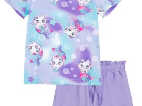 Комплект трикотажный для девочек: фуфайка (футболка), шорты