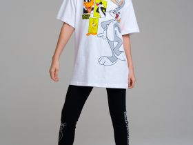 Комплект трикотажный для девочек: фуфайка (футболка), брюки (легинсы)