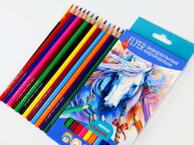 Набор карандашей акварельных FLYER "СТРЕКОЗЫ" + кисточка, круглая форма, толщина грифеля 3 мм