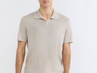 Вязаное поло с коротким рукавом, Бежевый