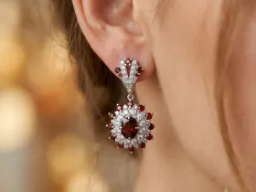 Серьги из серебра с гранатами и топазами э0668сг04260356