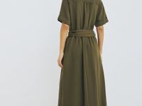 Платье-рубашка с поясом, Зеленый