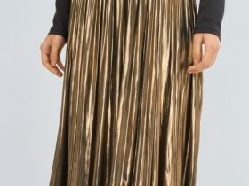 Юбка макси из ткани с эффектом жидкого золота, Золотой