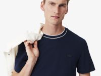 Мужская футболка Lacoste с воротником в полоску из эластичного хлопка