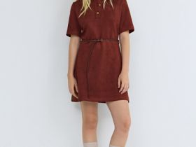 Платье мини из искусственной замши, Оранжевый