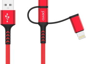 Кабель Pero DC-06 Universal USB / USB-C / Apple Lightning / microUSB 1 м Красный