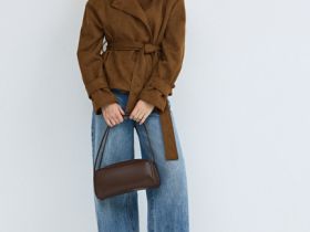 Куртка из искусственной замши с поясом, Желтый