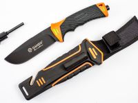 Нож для выживания с огнивом и точилкой Ganzo G8012, черно-оранжевый