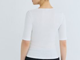 Футболка в рубчик с V-образной горловиной, Белый