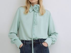 Блузка с декоративным цветком, Зеленый