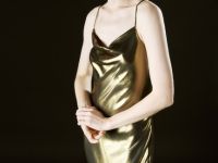 Платье из ткани с эффектом жидкого золота, Золотой