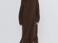 Вязаное платье с бахромой, Коричневый