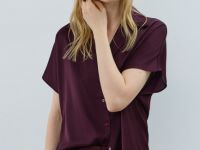Сатиновая блузка с коротким рукавом, Фиолетовый